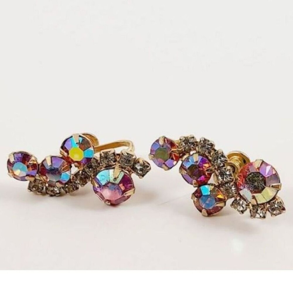 Vintage Mid-Century Rhinestone Brooch & 2 Pairs of Clip-Screw Earrings - Picture 3 of 6